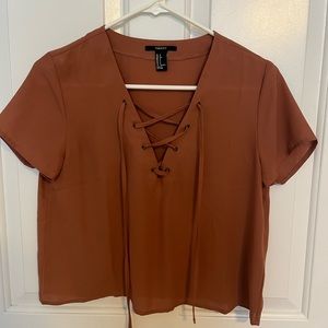 FOREVER 21 lace up cropped blouse